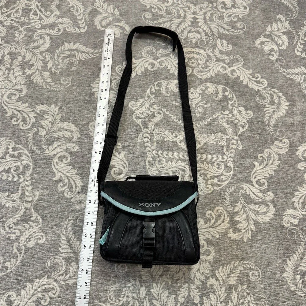 Sony Handycam Soft Carrying Case Shoulder Bag Black Blue Trim Adjustable